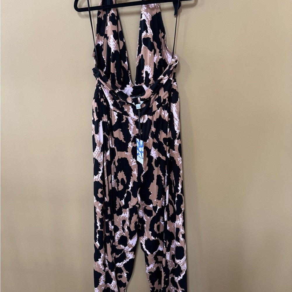 Diane Von Furstenberg Black, Blush & Brown Sleeveless V-Neck Jumpsuit - Picture 2 of 4